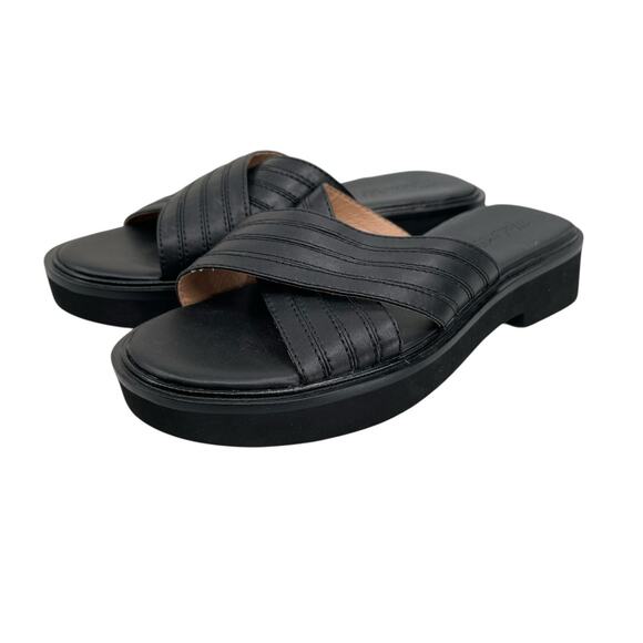 New Madewell The Alina Platform Sandal Black Leather Criss Cross Straps Size 8 - Picture 1 of 14